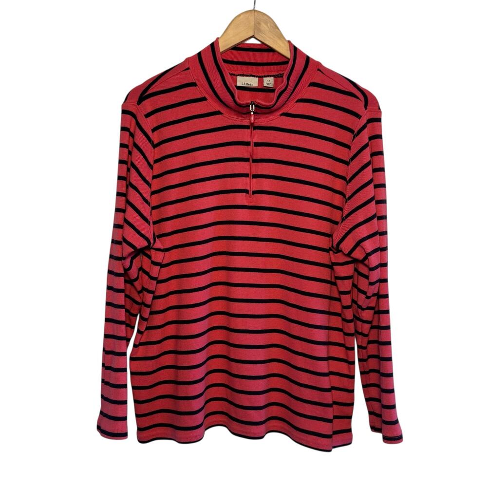 L.L. Bean French Sailor Pink Navy Striped Size 2X 1/4 Zip Pullover Cotton Shirt